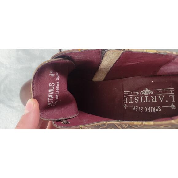 L'ARTISTE SPRING STEP OXFORD Lace Up EUR 41 Brown leather Floral Heel Shoes Zip - Picture 10 of 11